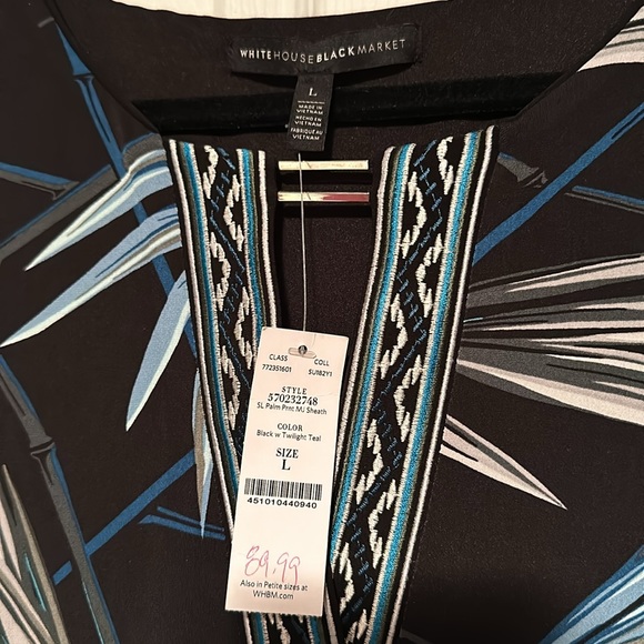 White House Black Market Midi Teal Palm Print Sheath Dress NWT - Picture 3 of 6